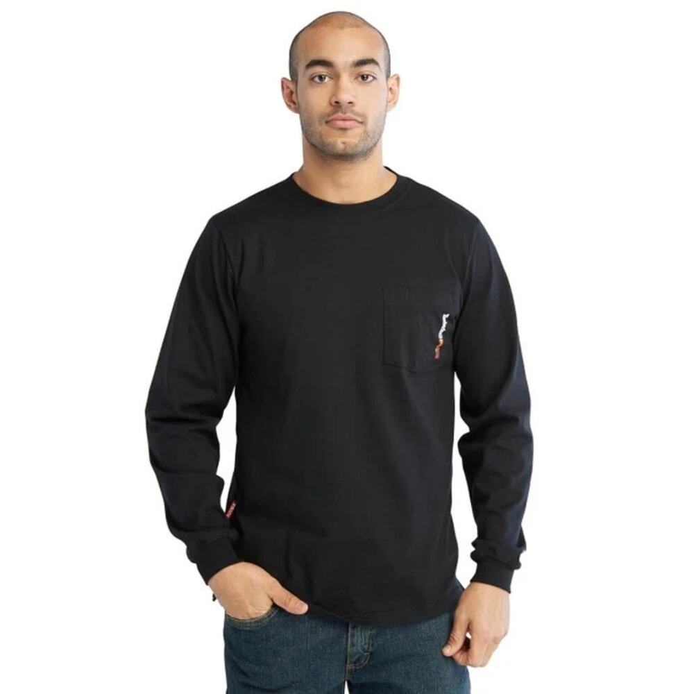 TIMBERLAND PRO Men's FR Long-Sleeve Pocket T-Shirt Small Black Cotton Core